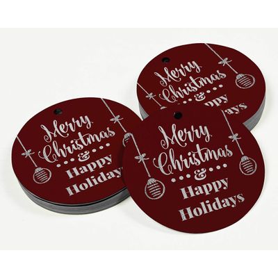 Etiquetas de Papel Metalizado 'Feliz Natal & Boas Festas' para Lembrancinhas Pendentes - Inkdotpot 100 Etiquetas Metalizadas / Vermelho - Prata