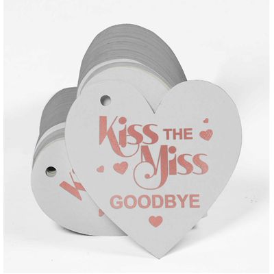 Etiquetas de Papel Metalizado 'Kiss The Miss Goodbye' para Lembrancinhas de Despedida de Solteira - Inkdotpot 100 Etiquetas Metalizadas / Branco - Ouro Rosé