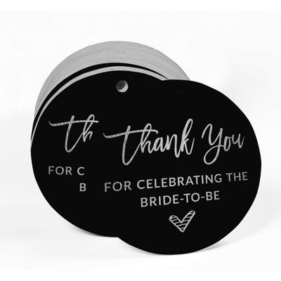 Etiqueta para Pendurar em Papel Metalizado 'Obrigado por Celebrar a Futura Noiva' - Lembrancinha para Chá de Noiva - Inkdotpot 50 Etiquetas Metalizadas / Preto - Prata