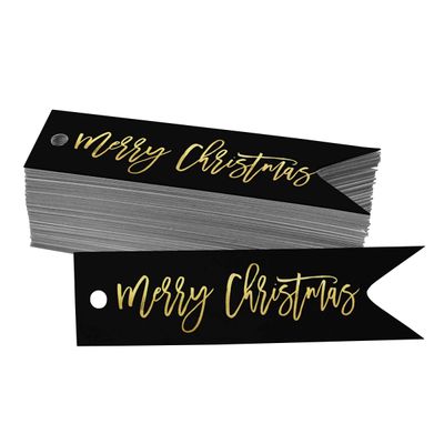 Tags de Papel "Merry Christmas" com Acabamento Foil para Lembrancinhas para Pendurar - Inkdotpot 100 Etiquetas Metalizadas / Preto - Prata