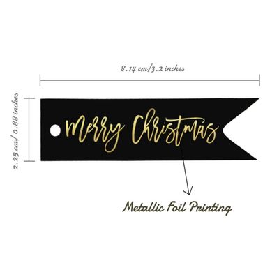 Tags de Papel "Merry Christmas" com Acabamento Foil para Lembrancinhas para Pendurar - Inkdotpot 100 Etiquetas Metalizadas / Preto - Prata