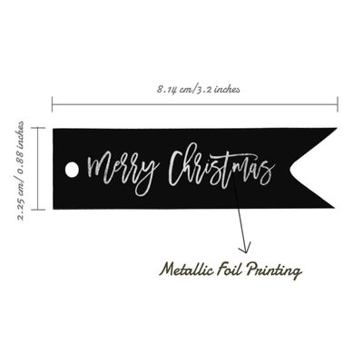 Tags de Papel "Merry Christmas" com Acabamento Foil para Lembrancinhas para Pendurar - Inkdotpot 100 Etiquetas Metalizadas / Preto - Prata