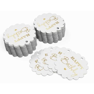 Etiquetas para Lembrancinhas "Feliz Aniversário" em Papel Metalizado para Pendurar - Inkdotpot 100 Etiquetas Metalizadas / Branco - Dourado