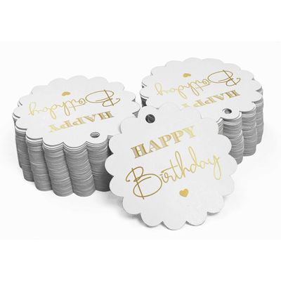 Etiquetas para Lembrancinhas "Feliz Aniversário" em Papel Metalizado para Pendurar - Inkdotpot 100 Etiquetas Metalizadas / Branco - Dourado