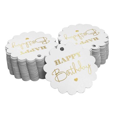 Etiquetas para Lembrancinhas "Feliz Aniversário" em Papel Metalizado para Pendurar - Inkdotpot 100 Etiquetas Metalizadas / Branco - Dourado