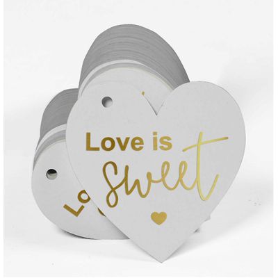 Etiqueta para Lembrancinha de Casamento em Papel Metalizado para Pendurar Love Isweet - Inkdotpot 50 Etiquetas Metalizadas / Branco - Dourado