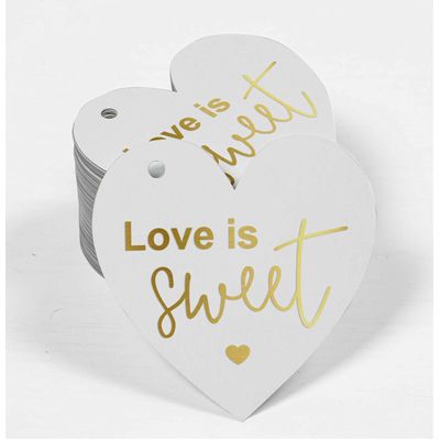 Etiqueta para Lembrancinha de Casamento em Papel Metalizado para Pendurar Love Isweet - Inkdotpot 50 Etiquetas Metalizadas / Branco - Dourado