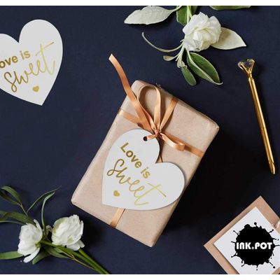 Etiqueta para Lembrancinha de Casamento em Papel Metalizado para Pendurar Love Isweet - Inkdotpot 50 Etiquetas Metalizadas / Branco - Dourado