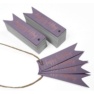 Etiquetas de Papel Metalizado para Pendurar 'Feliz Aniversário' para Lembrancinhas - Inkdotpot 50 Etiquetas Metalizadas / Roxo - Ouro Rosé