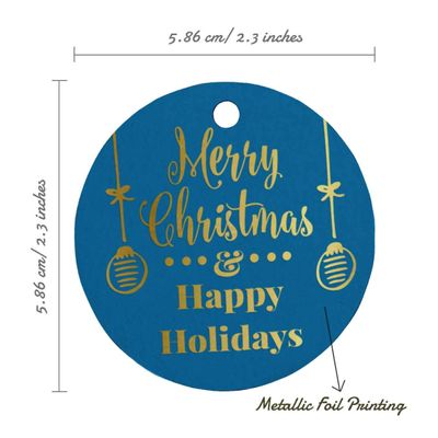 Etiquetas de Papel Penduradas para Lembrancinhas Feliz Natal & Boas Festas com Acabamento Metalizado - Inkdotpot 100 Etiquetas Metalizadas / Azul - Prata