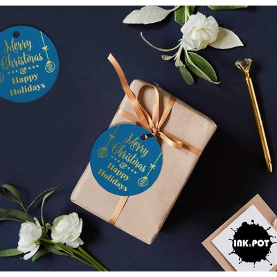 Etiquetas de Papel Penduradas para Lembrancinhas Feliz Natal & Boas Festas com Acabamento Metalizado - Inkdotpot 100 Etiquetas Metalizadas / Azul - Prata