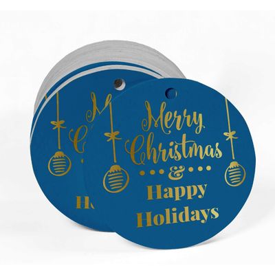 Etiquetas de Papel Penduradas para Lembrancinhas Feliz Natal & Boas Festas com Acabamento Metalizado - Inkdotpot 100 Etiquetas Metalizadas / Azul - Prata