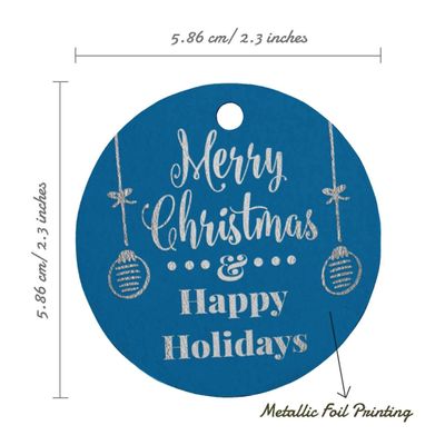 Etiquetas de Papel Penduradas para Lembrancinhas Feliz Natal & Boas Festas com Acabamento Metalizado - Inkdotpot 100 Etiquetas Metalizadas / Azul - Prata
