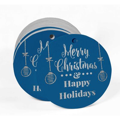 Etiquetas de Papel Penduradas para Lembrancinhas Feliz Natal & Boas Festas com Acabamento Metalizado - Inkdotpot 100 Etiquetas Metalizadas / Azul - Prata