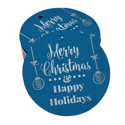 Etiquetas de Papel Penduradas para Lembrancinhas Feliz Natal & Boas Festas com Acabamento Metalizado - Inkdotpot 100 Etiquetas Metalizadas / Azul - Prata