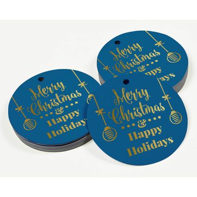 Etiquetas de Papel Penduradas para Lembrancinhas Feliz Natal & Boas Festas com Acabamento Metalizado - Inkdotpot 100 Etiquetas Metalizadas / Azul - Prata