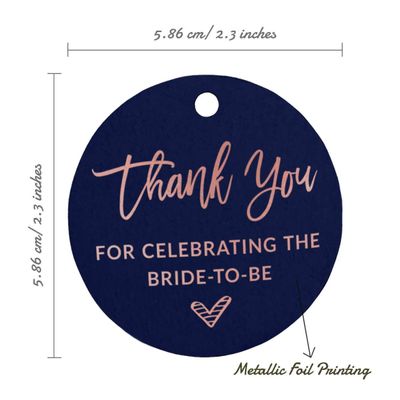 Etiqueta Metalizada para Pendurar 'Obrigada por Celebrar a Noiva' Lembrancinha para Chá de Noiva - Inkdotpot 100 Etiquetas Metalizadas / Azul - Ouro Rosé