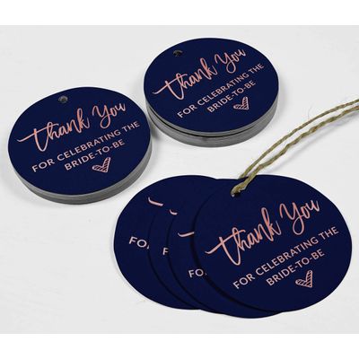 Etiqueta Metalizada para Pendurar 'Obrigada por Celebrar a Noiva' Lembrancinha para Chá de Noiva - Inkdotpot 100 Etiquetas Metalizadas / Azul - Ouro Rosé