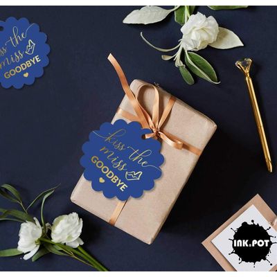 Etiquetas para Pendurar em Papel Metalizado 'Beije a Miss, Diga Adeus' para Lembrancinhas de Chá de Noiva - Inkdotpot 50 Etiquetas Metalizadas / Marrom - Prata