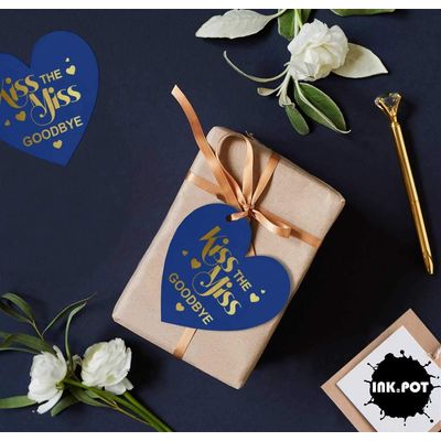 Tag de Papel Metalizada para Lembrancinha de Chá de Noiva "Beijo de Adeus à Solteira" - Inkdotpot 100 Etiquetas Metalizadas / Azul - Dourado