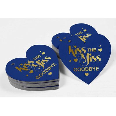 Tag de Papel Metalizada para Lembrancinha de Chá de Noiva "Beijo de Adeus à Solteira" - Inkdotpot 100 Etiquetas Metalizadas / Azul - Dourado