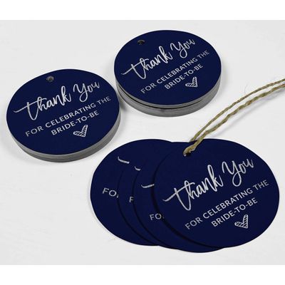 Etiqueta Metalizada para Pendurar 'Obrigada por Celebrar a Noiva' Lembrancinha para Chá de Noiva - Inkdotpot 100 Etiquetas Metalizadas / Azul - Prata