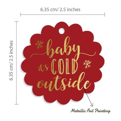 Etiquetas de Papel para Lembrancinhas de Chá de Bebê 'Baby It's Cold Outside' com Foil para Pendurar - Inkdotpot 100 Etiquetas Metalizadas / Vermelho - Ouro Rosé