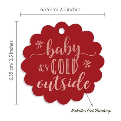 Etiquetas de Papel para Lembrancinhas de Chá de Bebê 'Baby It's Cold Outside' com Foil para Pendurar - Inkdotpot 100 Etiquetas Metalizadas / Vermelho - Ouro Rosé