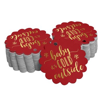 Etiquetas de Papel para Lembrancinhas de Chá de Bebê 'Baby It's Cold Outside' com Foil para Pendurar - Inkdotpot 100 Etiquetas Metalizadas / Vermelho - Ouro Rosé