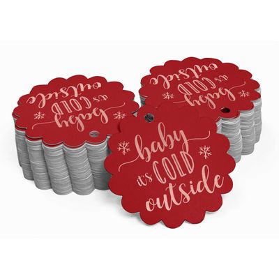 Etiquetas de Papel para Lembrancinhas de Chá de Bebê 'Baby It's Cold Outside' com Foil para Pendurar - Inkdotpot 100 Etiquetas Metalizadas / Vermelho - Ouro Rosé
