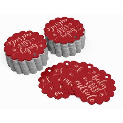 Etiquetas de Papel para Lembrancinhas de Chá de Bebê 'Baby It's Cold Outside' com Foil para Pendurar - Inkdotpot 100 Etiquetas Metalizadas / Vermelho - Ouro Rosé