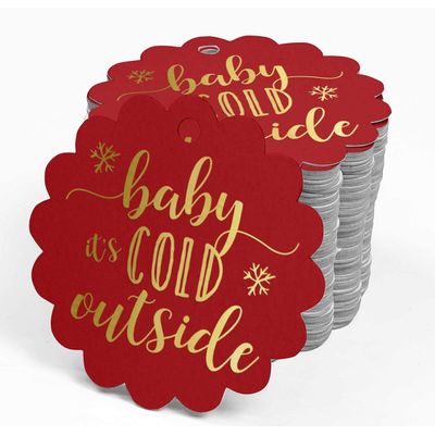 Etiquetas de Papel para Lembrancinhas de Chá de Bebê 'Baby It's Cold Outside' com Foil para Pendurar - Inkdotpot 100 Etiquetas Metalizadas / Vermelho - Ouro Rosé