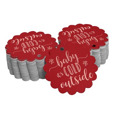 Etiquetas de Papel para Lembrancinhas de Chá de Bebê 'Baby It's Cold Outside' com Foil para Pendurar - Inkdotpot 100 Etiquetas Metalizadas / Vermelho - Ouro Rosé