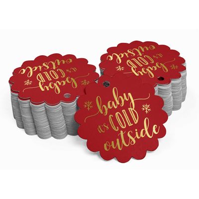 Etiquetas de Papel para Lembrancinhas de Chá de Bebê 'Baby It's Cold Outside' com Foil para Pendurar - Inkdotpot 100 Etiquetas Metalizadas / Vermelho - Ouro Rosé