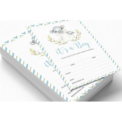 30 Cartões de Pedido para Livro de Chá de Bebê Hipopótamo e Animais da Selva - Inkdotpot 12,7 Cm × 17,78 Cm / Branco - Convite