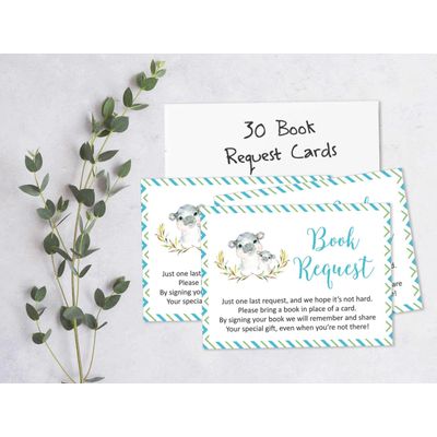 30 Cartões de Pedido para Livro de Chá de Bebê Hipopótamo e Animais da Selva - Inkdotpot 12,7 Cm × 17,78 Cm / Branco - Convite
