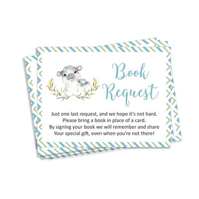 30 Cartões de Pedido para Livro de Chá de Bebê Hipopótamo e Animais da Selva - Inkdotpot 12,7 Cm × 17,78 Cm / Branco - Convite