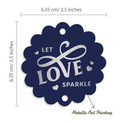 Tags Pendentes de Papel Metalizado 'Let Love Sparkle' para Lembrancinhas de Casamento - Inkdotpot 100 Etiquetas Metalizadas / Azul - Prata