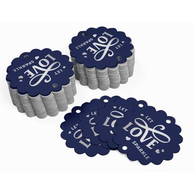 Tags Pendentes de Papel Metalizado 'Let Love Sparkle' para Lembrancinhas de Casamento - Inkdotpot 100 Etiquetas Metalizadas / Azul - Prata
