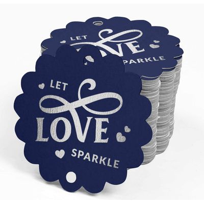 Tags Pendentes de Papel Metalizado 'Let Love Sparkle' para Lembrancinhas de Casamento - Inkdotpot 100 Etiquetas Metalizadas / Azul - Prata