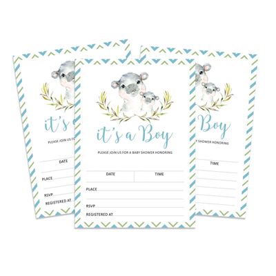 30 Cartões de Pedido para Livro de Chá de Bebê Hipopótamo e Animais da Selva - Inkdotpot 12,7 Cm × 17,78 Cm / Branco - Convite