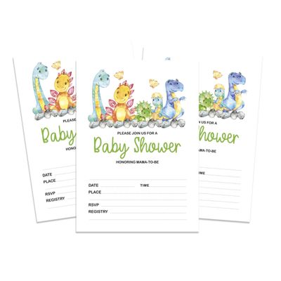 30 Cartões para Chá de Bebê Tema Dinossauros Animais da Selva com Campos para Preencher - Inkdotpot 12,7 Cm × 17,78 Cm / Branco - Convite