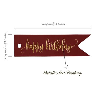 Tags de Papel 'Happy Birthday' para Pendurar em Lembrancinhas com Acabamento Metalizado - Inkdotpot 100 Etiquetas Metalizadas / Vermelho - Prata
