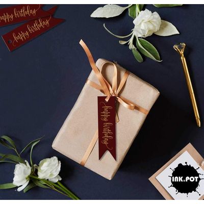 Tags de Papel 'Happy Birthday' para Pendurar em Lembrancinhas com Acabamento Metalizado - Inkdotpot 100 Etiquetas Metalizadas / Vermelho - Prata
