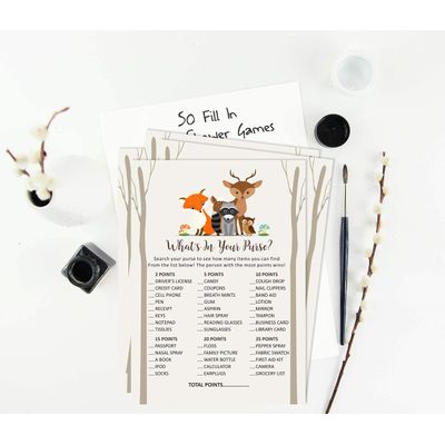 50 Cartões para Jogo de Chá de Bebê Neutro em Gênero para Mamãe e Papai Novos Animais da Selva Menino ou Menina Itens para Festa - Inkdotpot 12,7 Cm × 17,78 Cm / Branco - O Que Tem na Sua Bolsa