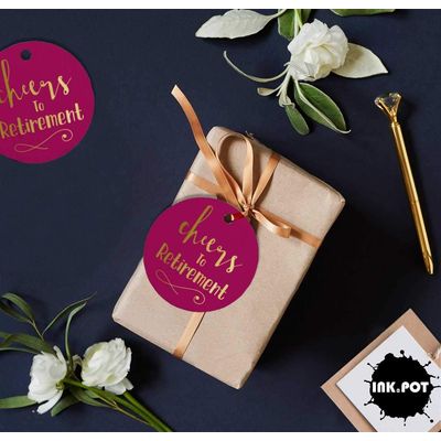 Etiqueta para Garrafa 'Brinde à Aposentadoria' Foil Metalizado para Lembrancinhas - Inkdotpot 100 Etiquetas Metalizadas / Rosa - Prata