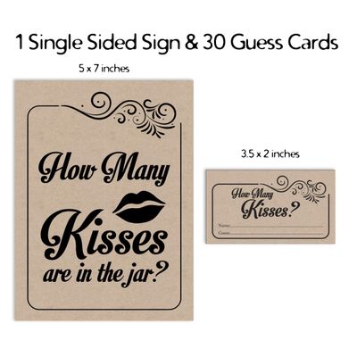 50 Cartões-Jogo Kraft Quadrados em Branco para Preencher Ideias de Presentes em Chá de Noiva e Despedida de Solteira - Inkdotpot 8,89 Cm × 5,08 Cm / Branco - Quantos Beijos?