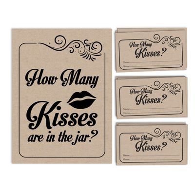 50 Cartões-Jogo Kraft Quadrados em Branco para Preencher Ideias de Presentes em Chá de Noiva e Despedida de Solteira - Inkdotpot 8,89 Cm × 5,08 Cm / Branco - Quantos Beijos?
