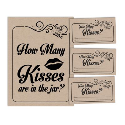 50 Cartões-Jogo Kraft Quadrados em Branco para Preencher Ideias de Presentes em Chá de Noiva e Despedida de Solteira - Inkdotpot 8,89 Cm × 5,08 Cm / Branco - Quantos Beijos?
