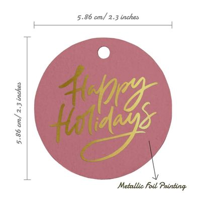 Etiquetas Para Pendurar Em Papel Metalizado "Happy Holiday" Para Lembrancinhas - Inkdotpot 100 Etiquetas Metalizadas / Rosa - Dourado